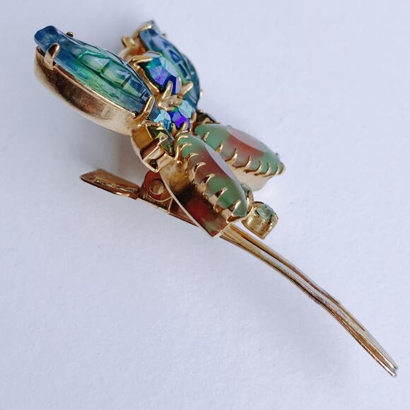 VTG 1950s Butterfly Hair Clip AB Rhinestones Frosted Molded Givre Glass Mid Cent - Picture 5 of 11